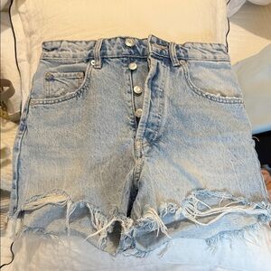 Zara Light Blue Distressed Jean Shorts